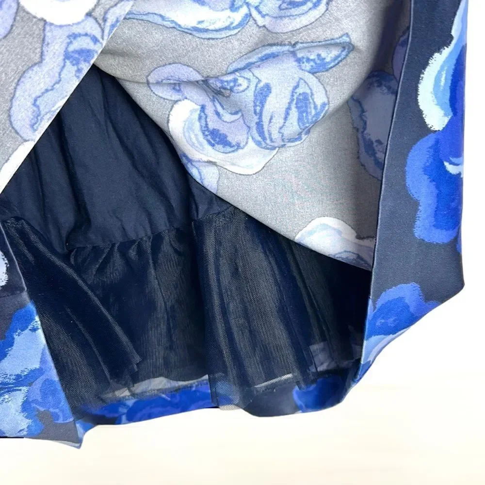 JANIE and JACK Blue Blossom Floral Satin Formal Dress Cap Sleeves Bow Detail 4